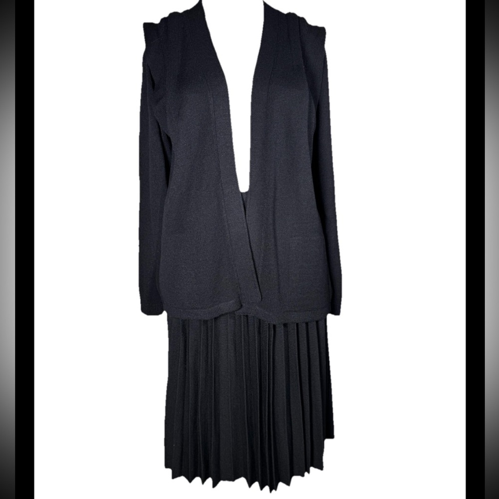 St John For Saks Skirt Suit Sz 2 Black Santana Knit Cardigan Skirt Set Vintage